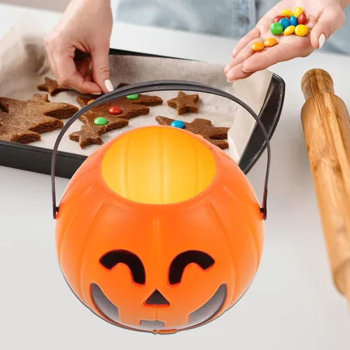 Miniatura 6 de TOYANDONA 3 piezas de calabaza cubo calabaza decoración mini decoración Halloween decoración adornos colgante de Halloween niños truco o trato