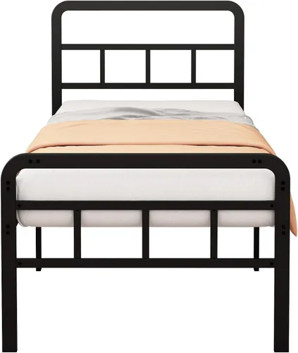 Miniatura 9 de Base de cama individual de 18 pulgadas con cabecero y estribo, plataforma de metal resistente, no necesita somier, base de colchón de fácil montaje