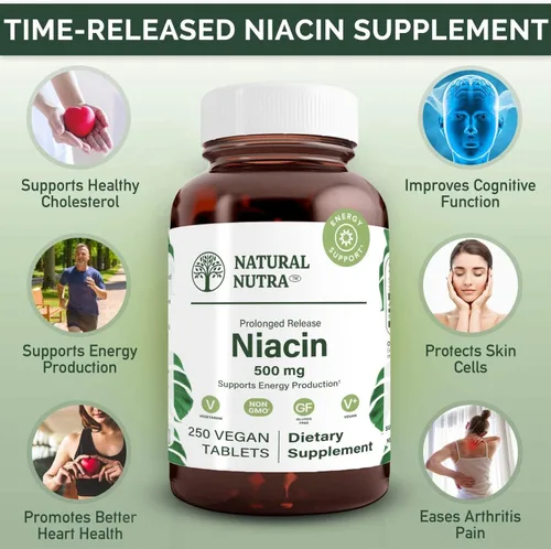 Miniatura 3 de Natural Nutra Niacina lenta de liberación prolongada de 500 mg (vitamina B3), apoya el colesterol saludable, promueve la salud cardiovascular
