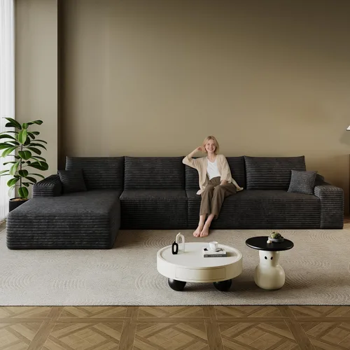 Miniatura 23 de Sofá modular en forma de L de 96 pulgadas con diván, moderno y cómodo sofá de pana para sala de estar, sofá de espuma viscoelástica, no requiere