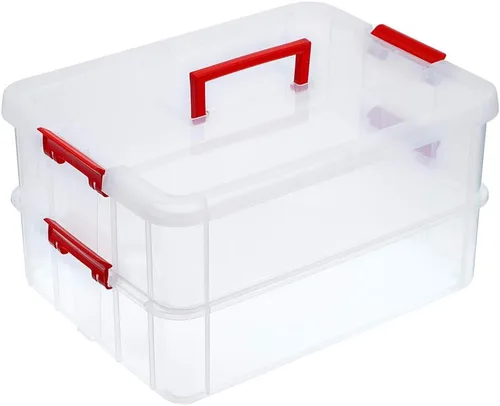 Miniatura 8 de BTSKY - Caja de almacenamiento de 2 capas para apilar y transportar, caja de almacenamiento de plástico multiuso y portátil con asas, caja Verde