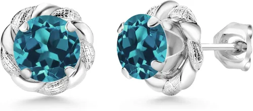 Miniatura 58 de Gem Stone King Aretes de plata de ley 925 de 0.236 in con piedra natal redonda para mujer