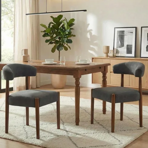 Miniatura 13 de VKNOW Juego de 2 sillas de comedor de madera, modernas sillas de comedor tapizadas con patas de madera de nogal y respaldo curvo, sillas de cocina