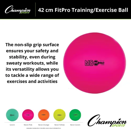 Miniatura 4 de Champion Sports Ejercicio, estabilidad, pelota de equilibrio, 16.5 in, color verde, calidad premium, pelotas medicinales resistentes a los golpes