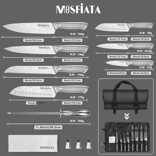 Miniatura 2 de MOSFiATA Juego de cuchillos de cocina, 12 piezas de cuchillos japoneses de acero inoxidable para cocina con bolsa de almacenamiento de tela Oxford