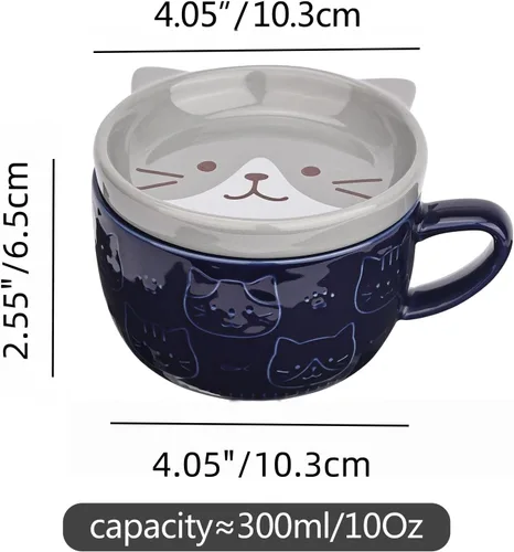 Miniatura 7 de Linda Taza de Cerámica para Gatos con Tapa, Tazas de Café Kawaii o Tazas de Té para Amantes de los Gatos, Tazas Divertidas de Novedad