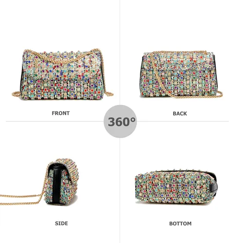 Miniatura 6 de Bolsos de mano con diamantes de imitación para mujer, bolsos de hombro con cadena, bolsas de noche brillantes para cóctel, graduación, fiesta, boda