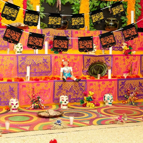 Miniatura 4 de Pancarta pequeña del Día de los Muertos con diseño de mariposa monarca mexicana, pancartas para fiesta de papel picado, Día de los Muertos