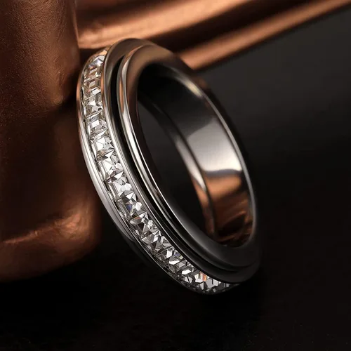 Miniatura 2 de Anxiety Rings for Women Titanium Steel Spinner Fidget Band Rings Cubic Zirconia Relieving Anxiety Wedding Promise Lucky Rings Comfort Fit Size 5 to