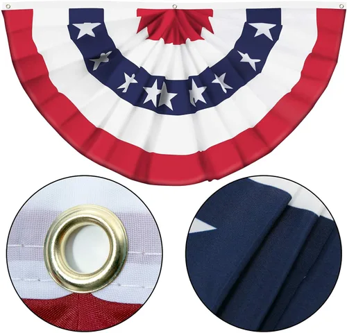 Miniatura 4 de Bandera de abanico plisada de Estados Unidos, bandera patriótica en forma de medio abanico con cabecera de lona y ojales de latón para decoración