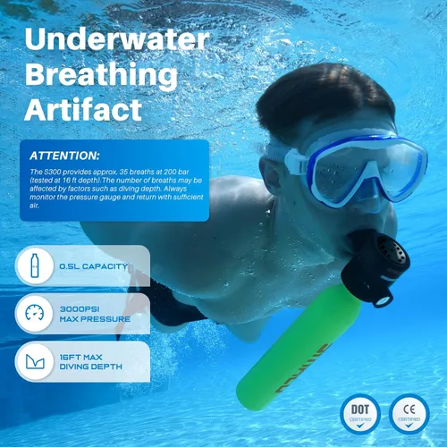 Miniatura 2 de SMACO Mini Scuba Tank 0.5L Handheld Diving Tank with DOT Marked Reusable Lung Air Tank Diving Cylinder for Underwater Exploration Emergency Rescue