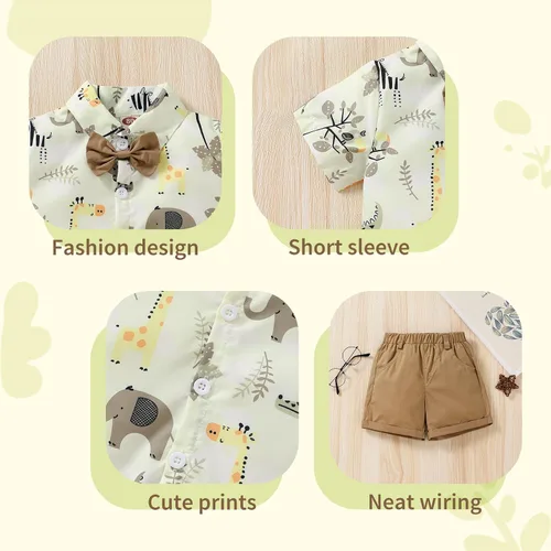 Miniatura 25 de JEELLIGULAR Conjunto de ropa de verano para bebé niño de manga corta con botones y pantalones cortos, trajes casuales para caballeros de 1 a 6 años