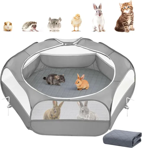 Miniatura 24 de Pawaboo Corralito para Animales Pequeños, Carpa de Jaula Impermeable para Mascotas Pequeñas con Cubierta con Cremallera, Cerca Portátil para Patio