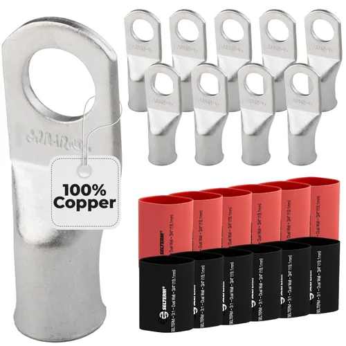 Miniatura 195 de SELTERM 5 piezas terminales de cable de cobre estañado 1/0 AWG perno de 1/2", extremos de cable de batería, terminales de anillo, conectores