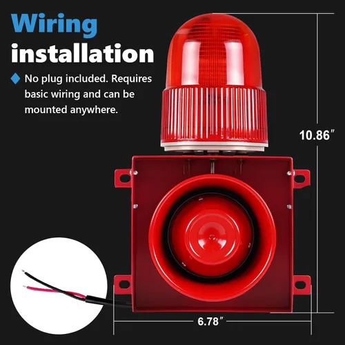 Miniatura 6 de Alarma de sirena industrial de 120 dB Alarma de exterior IP65 con potente luz estroboscópica para maquinaria, intrusos, negocios, almacén