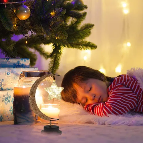 Miniatura 2 de Lámpara lunar encantada, lámpara LED colgante de luna, luz nocturna conmemorativa, adorno de Navidad para el hogar (manzana morada)