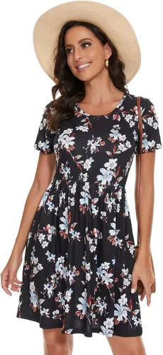 Miniatura 2 de elescat Vestidos de verano para mujer, estilo casual, con vuelo, ajuste holgado, con bolsillos