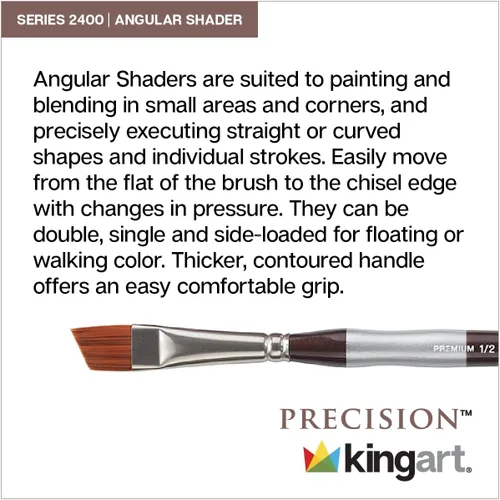 Miniatura 3 de KINGART Premium Precision 2400-3/8 Angular Shader Series - Cepillo para artista, sintético ámbar Taklon, mango ergonómico corto cómodo, para pintura
