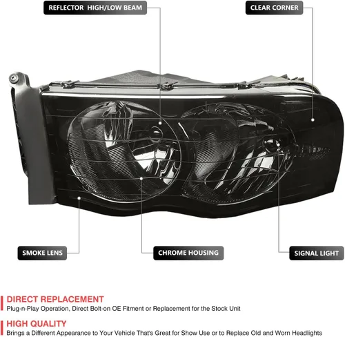 Miniatura 2 de Conjunto de faros delanteros DNA Motoring HL-OH-F1509-CH-AM Ahumado claro