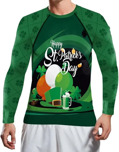 Miniatura 3 de Rcimuue Camiseta de compresión para hombre, con estampado irlandés 3D, camiseta deportiva para el día de San Patricio, camiseta de manga larga