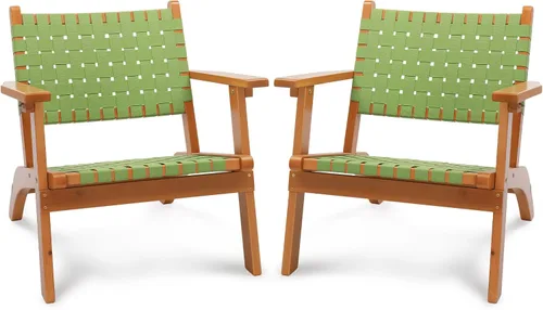 Miniatura 10 de VINGLI Sillón para exteriores, silla Adirondack de madera para todo tipo de clima, silla de patio de madera con tela tejida de polietileno Verde