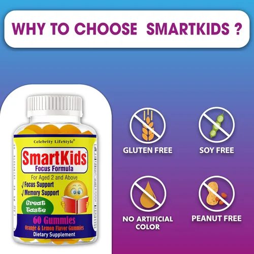 Miniatura 7 de SmartKids - Gomitas de refuerzo cerebral para niños y adolescentes, suplemento cerebral, vitaminas en gomitas para niños con enfoque cerebral, DHA