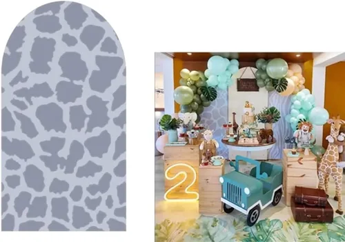 Miniatura 4 de Fundas de telón de fondo con arco de jirafa de safari, diseño de animales salvajes, fondo de pared elástico para fotografía, para fiestas, baby