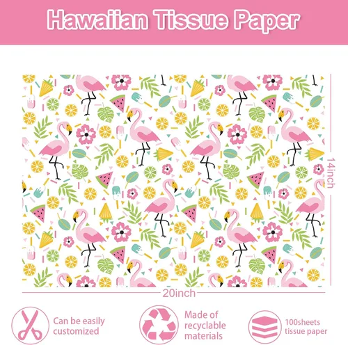 Miniatura 2 de JarThenaAMCS 100 hojas de papel de seda hawaiano, papel de regalo tropical, hojas de palma, flamenco, papel decorativo para manualidades, verano