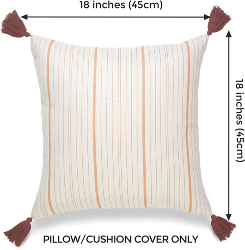 Miniatura 2 de Hofdeco Solo funda de almohada decorativa de otoño, para sofá, cama, borla a rayas naranjas, 18 x 18 pulgadas Borla de rayas naranja claro 18"x18