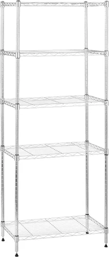 Amazon Basics Estantería de almacenamiento ajustable de 5 estantes, (capacidad de carga de 200 libras por estante), estante de alambre organizador