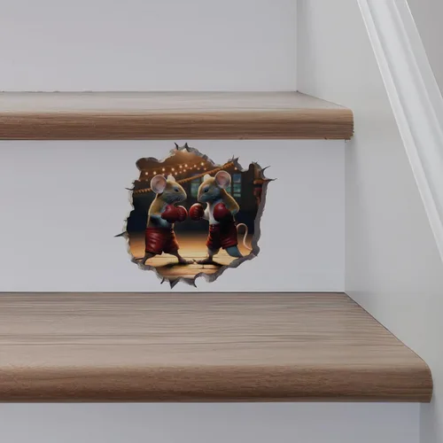 Miniatura 5 de Pegatina de pared 3D con agujero de ratón de boxeo con agujero de ratón