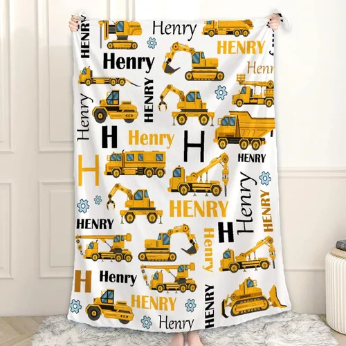 Miniatura 36 de Manta de Bebé Personalizada Camiones de Construcción Personalizados Camión Volquete Mantas con Nombre para Niños, Niñas y Pequeños Manta Suave