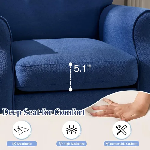 Miniatura 5 de YOLENY Silla decorativa moderna, sillón de respaldo alto, sofá individual tapizado con botones de tela con patas de madera para sala de estar, Azul