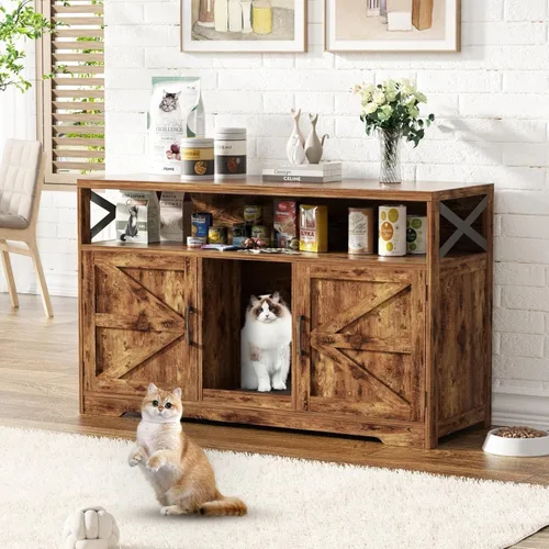 Miniatura 11 de Halitaa - Caja de arena para gatos oculta, mueble con almohadilla para rasguñar, casa de campo para gatos con mesa de baño, negra
