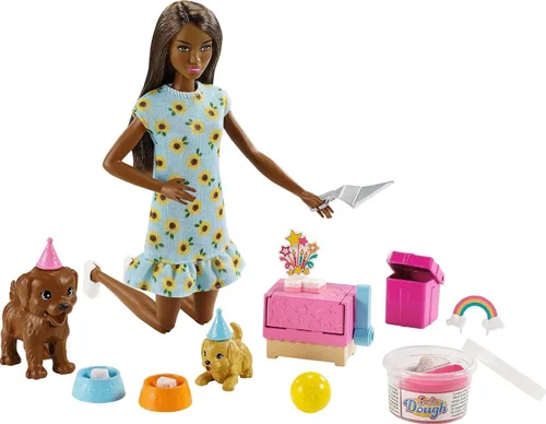 Miniatura 9 de Barbie Juego de muñecas y mascotas, color rubio con mamá perro, 3 cachorros recién nacidos con función de cambio de color y accesorios para mascotas