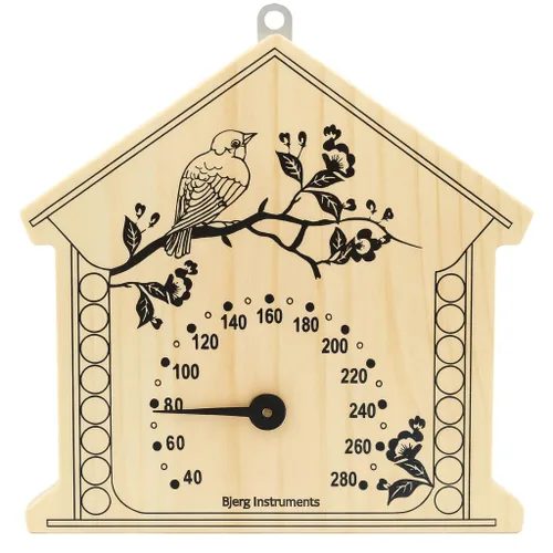 Bjerg Instruments Termómetro de sauna, medidor de temperatura analógico de madera de pino, esfera de 3 pulgadas resistente a la humedad, lee hasta