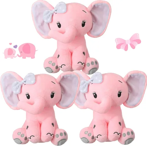 Miniatura 7 de Zomiboo 3 piezas de elefante de peluche de 8 pulgadas, elefante de peluche, regalo para decoración de cama de bebé, niña y niño (estilo lindo)