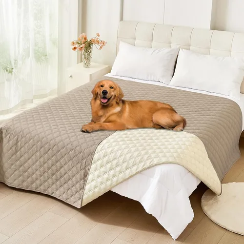 Miniatura 26 de Smiry Funda impermeable para cama de mascota, suave y lavable, para muebles, cama, sofá, reversible, a cuadros (30 x 53 pulgadas, color beige/beige)