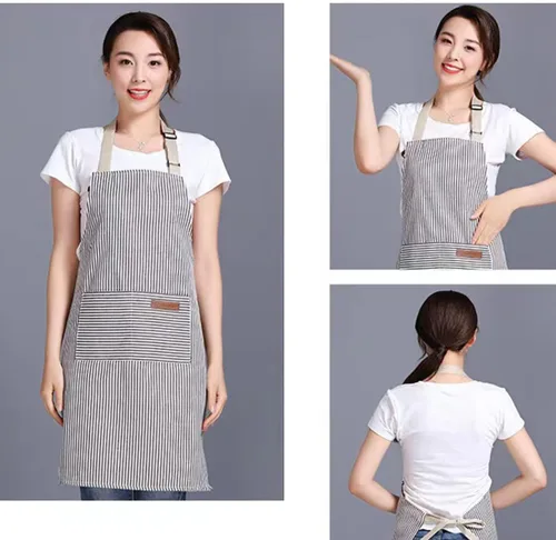 Miniatura 5 de RUIBOLU Delantal ajustable con 2 bolsillos, delantales de algodón para cocinar, para mujeres, hombres, chef restaurante, barbacoa, pintura Caqui