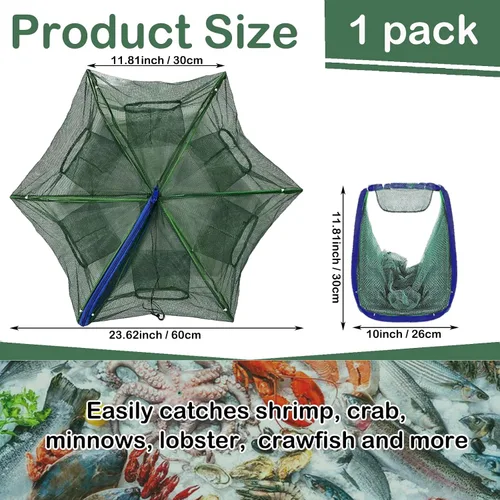 Miniatura 2 de Red de Pesca Plegable para Carnada y Pececillos - Red de Pesca Duradera para Pececillos, Cangrejos, Cangrejos de Río y Camarones - Diseñada