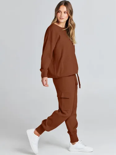 Miniatura 3 de Caracilia Conjunto de dos piezas para mujer, suéter de punto de manga larga y pantalones deportivos tipo cargo