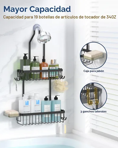 Miniatura 3 de YASONIC Organizador de Ducha Colgante, Organizador de Ducha Antióxido Colgante, Estantes de Ducha de Aluminio para Interior de Ducha con Ganchos