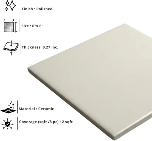 Miniatura 4 de Tenedos Azulejo de pared de cerámica brillante de 6 x 6 para baño y cocina, fácil de limpiar, duradero, diseño cuadrado clásico, caja de 8 piezas