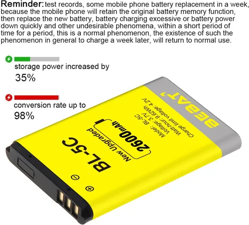 Miniatura 7 de (2 Piezas) Batería BL-5C, 3.7V 2200mAh Batería Recargable BL-5C Adecuada para Radio Doméstica, Nokia con Protección de Corriente