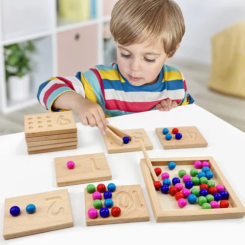 Miniatura 5 de Juego de tablas de seguimiento de números de madera, juguete de conteo de cuentas de matemáticas Montessori para niños pequeños, aprendizaje