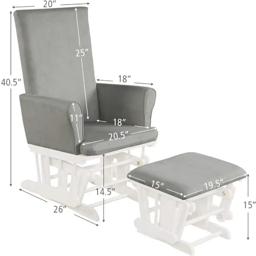 Miniatura 3 de Costzon Juego de cojín mecedor y otomano para bebé, muebles de madera para bebé, para siestas, lactancia, lectura, deslizador tapizado y silla Gris