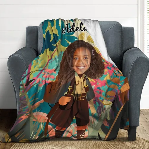 Miniatura 4 de Manta personalizada de felpa para niña afroamericana con foto y nombre, manta negra afro personalizada para niñas, manta para bebés, regalo