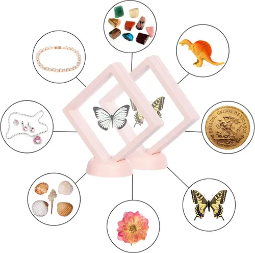 Miniatura 4 de Marco flotante 3D rosa, paquete de 10 unidades de 3.5 x 3.5 x 0.8 pulgadas/3.543 x 3.543 x 0.787 in, soporte para monedas con base para medallones
