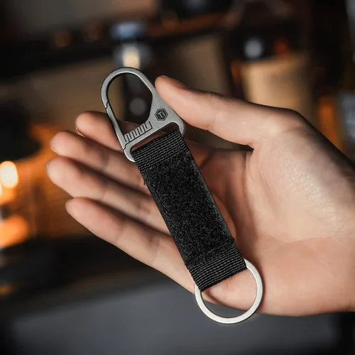 Miniatura 2 de KeyUnity Titanium Carabiner Keychain Nylon Webbing Molle Clip with Hook & Loop Panel for PVC Morale Patches