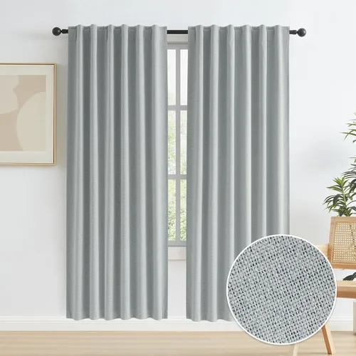 Miniatura 34 de Paneles de cortinas de ventana 100% opacas, con trabillas traseras, bolsillo para barra, gancho, cinturón, aspecto plisado, cortinas para sistema